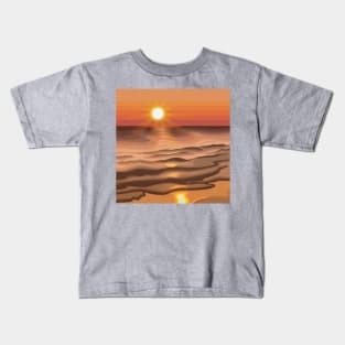 Abstract Warm Ocean Sunrise Landscape Digital Illustration Kids T-Shirt